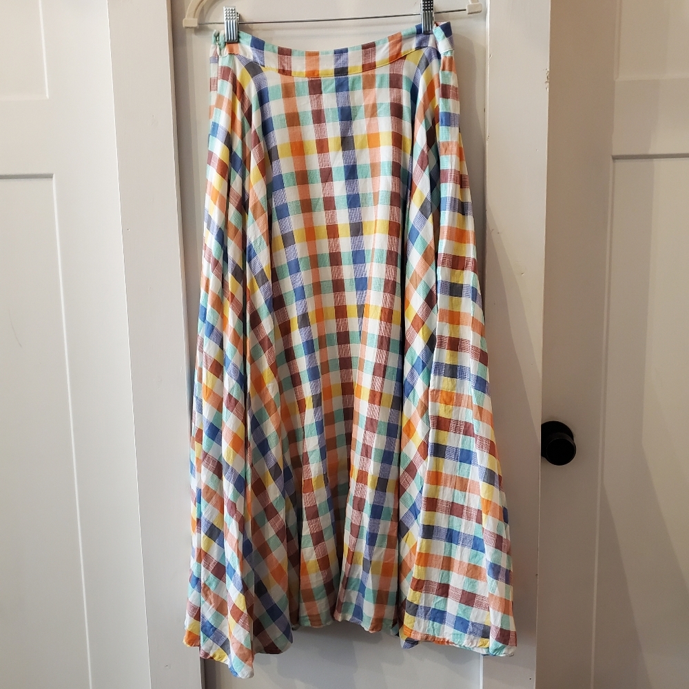 Anthropologie Multicolor Gingham Maxi Skirt - Yellow, Blue, Orange, Green - Picture 3 of 7